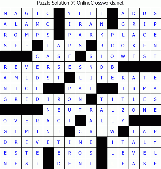 Solution for Crossword Puzzle #1023