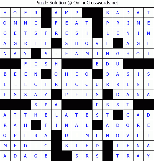 Solution for Crossword Puzzle #1367