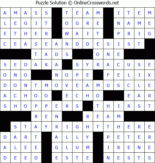 Solution for Crossword Puzzle #1564