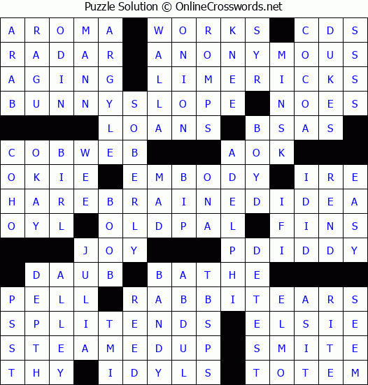 Solution for Crossword Puzzle #2167