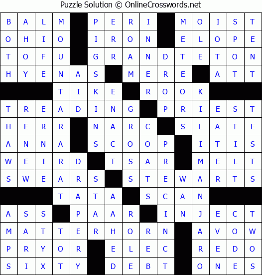 Solution for Crossword Puzzle #2291