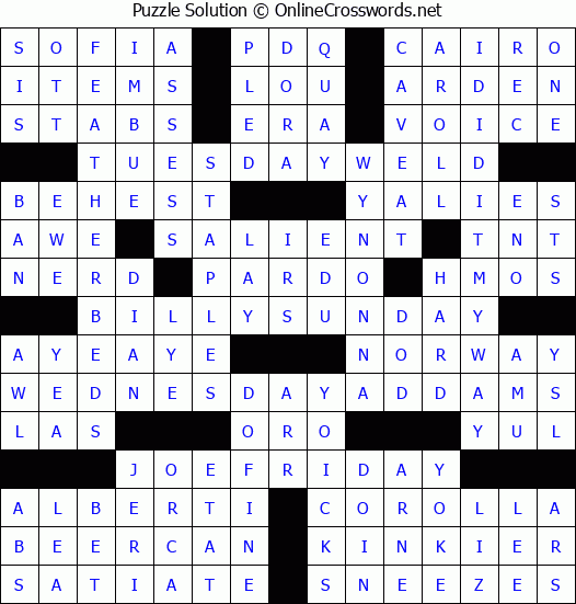 Solution for Crossword Puzzle #2638