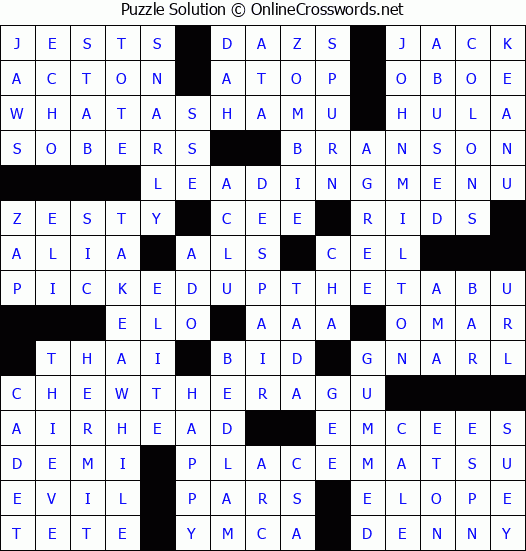 Solution for Crossword Puzzle #2665