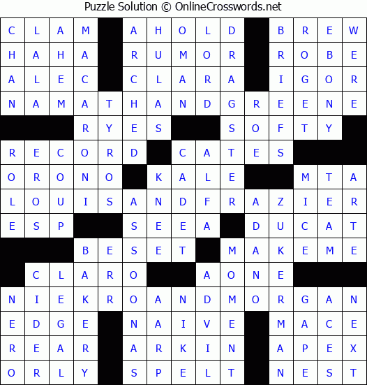 Solution for Crossword Puzzle #2670