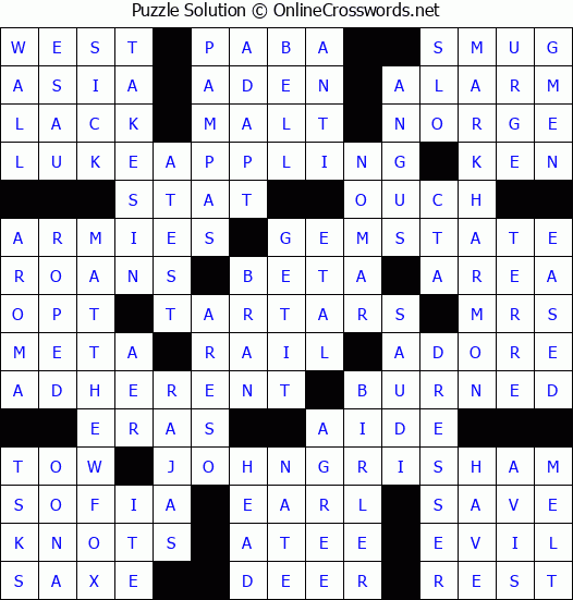 Solution for Crossword Puzzle #2712