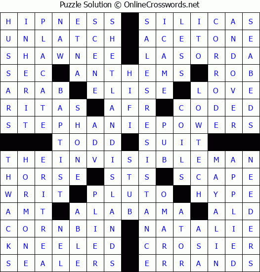 Solution for Crossword Puzzle #2715