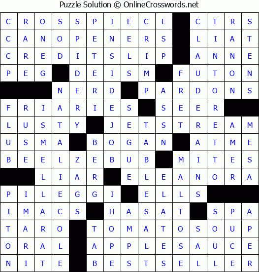 Solution for Crossword Puzzle #2729