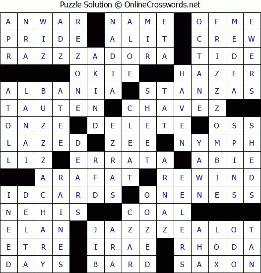 Solution for Crossword Puzzle #2837