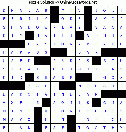 Solution for Crossword Puzzle #2883