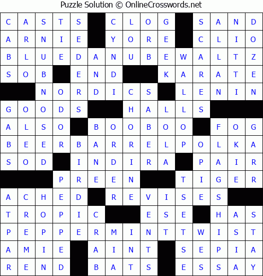 Solution for Crossword Puzzle #2909
