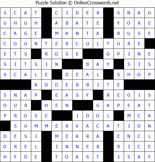 Solution for Crossword Puzzle #3019