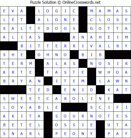 Solution for Crossword Puzzle #3104