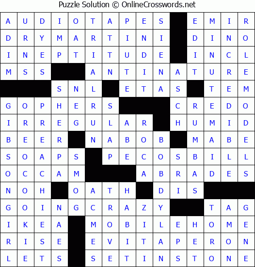 Solution for Crossword Puzzle #3109