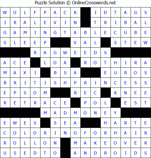Solution for Crossword Puzzle #3124