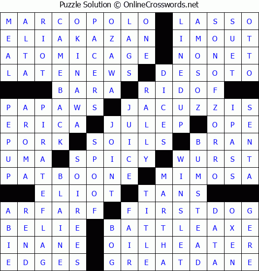 Solution for Crossword Puzzle #3127