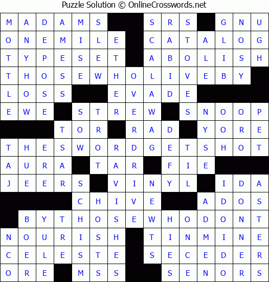 Solution for Crossword Puzzle #3167
