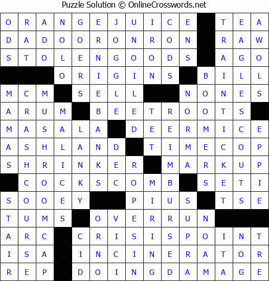 Solution for Crossword Puzzle #3216