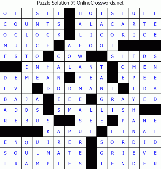 Solution for Crossword Puzzle #3256