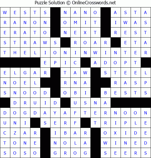 Solution for Crossword Puzzle #3284