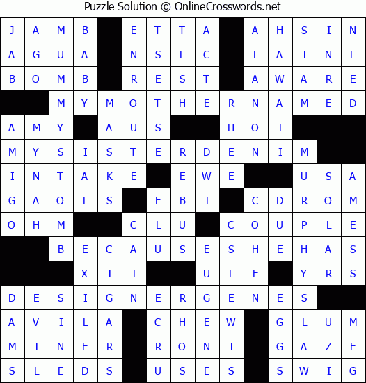 Solution for Crossword Puzzle #3290