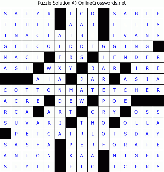 Solution for Crossword Puzzle #3296