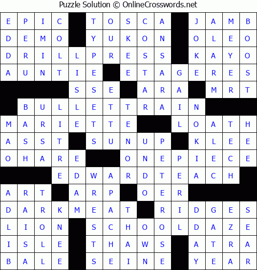 Solution for Crossword Puzzle #3304