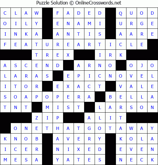 Solution for Crossword Puzzle #3311