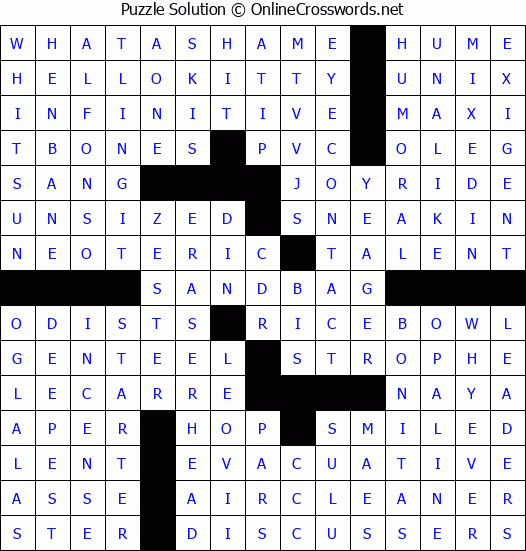 Solution for Crossword Puzzle #3312