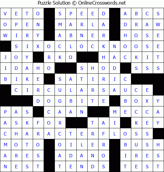 Solution for Crossword Puzzle #3314