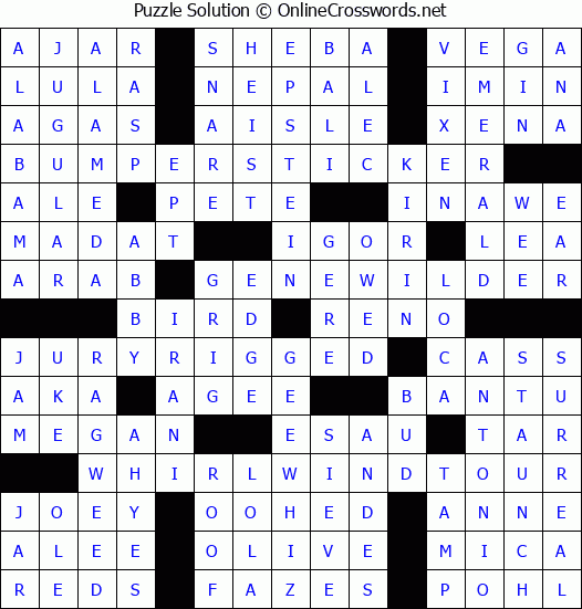 Solution for Crossword Puzzle #3319