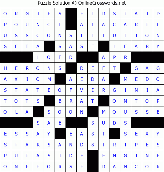 Solution for Crossword Puzzle #3320