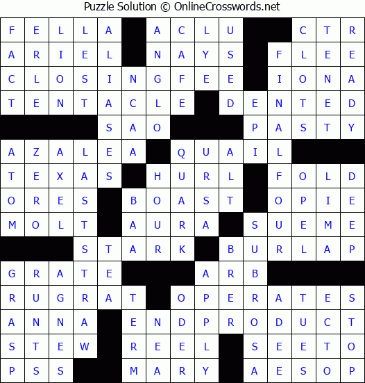Solution for Crossword Puzzle #3321
