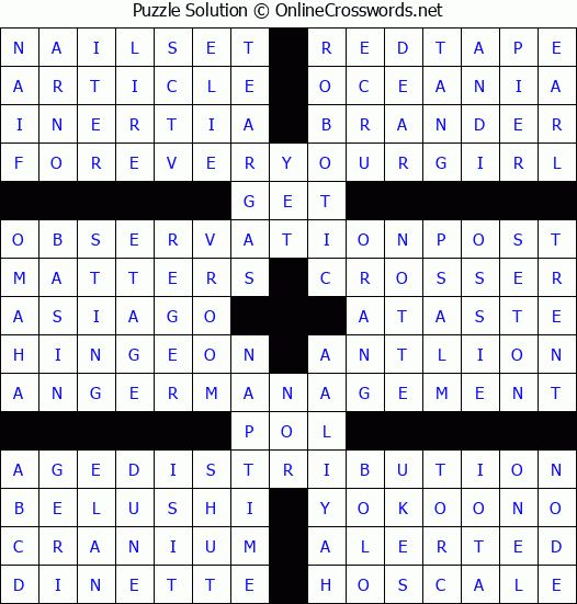 Solution for Crossword Puzzle #3324