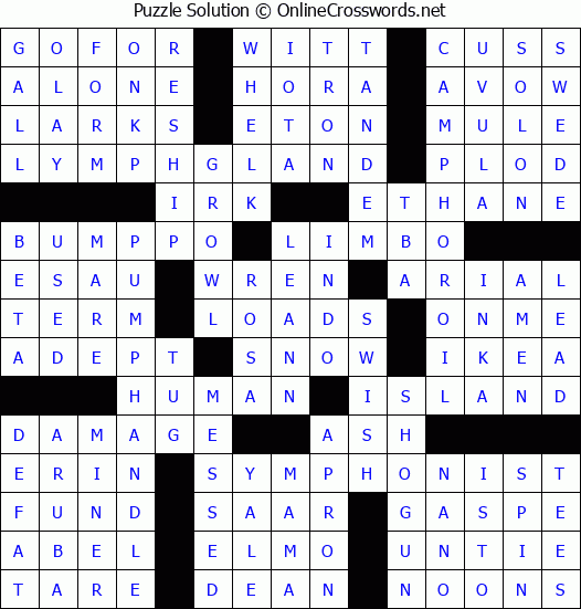 Solution for Crossword Puzzle #3340