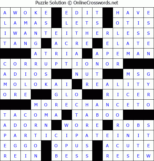 Solution for Crossword Puzzle #3347