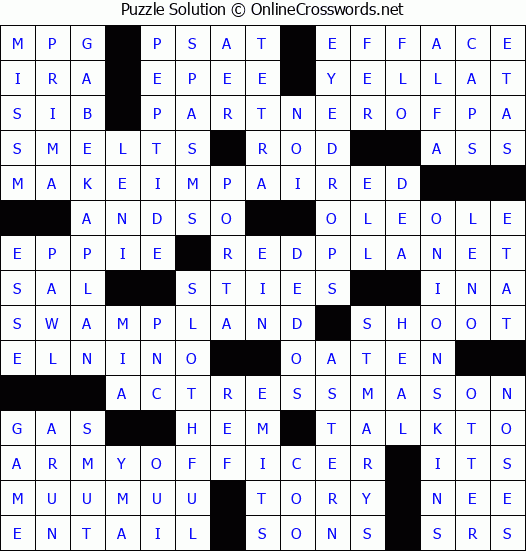 Solution for Crossword Puzzle #3349