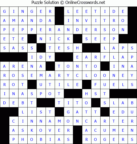 Solution for Crossword Puzzle #3372