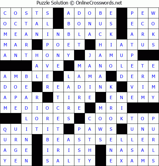 Solution for Crossword Puzzle #3387