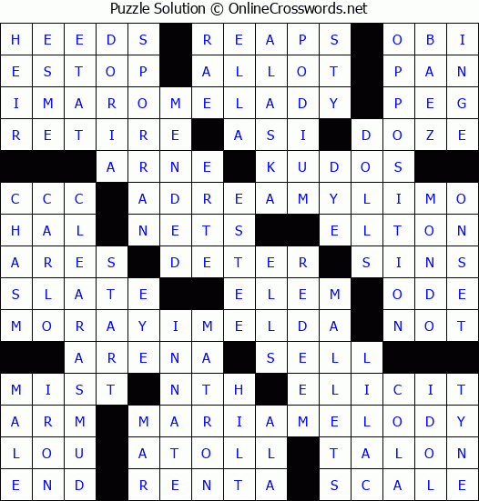 Solution for Crossword Puzzle #3402