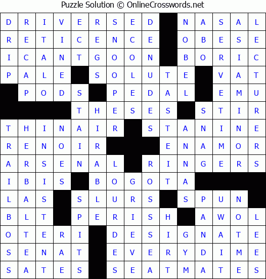 Solution for Crossword Puzzle #3407