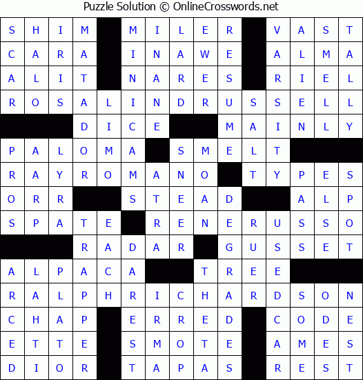 Solution for Crossword Puzzle #3412