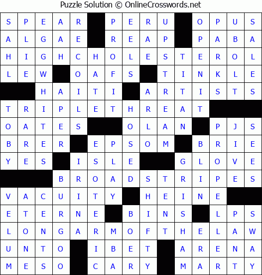 Solution for Crossword Puzzle #3420
