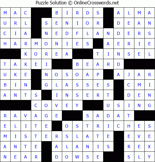 Solution for Crossword Puzzle #3434