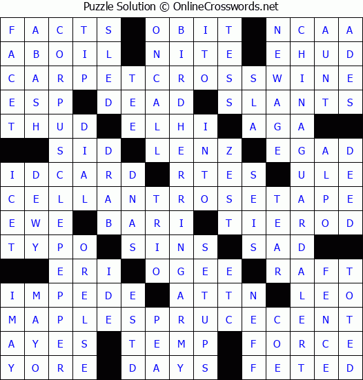 Solution for Crossword Puzzle #3439