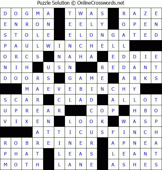 Solution for Crossword Puzzle #3444
