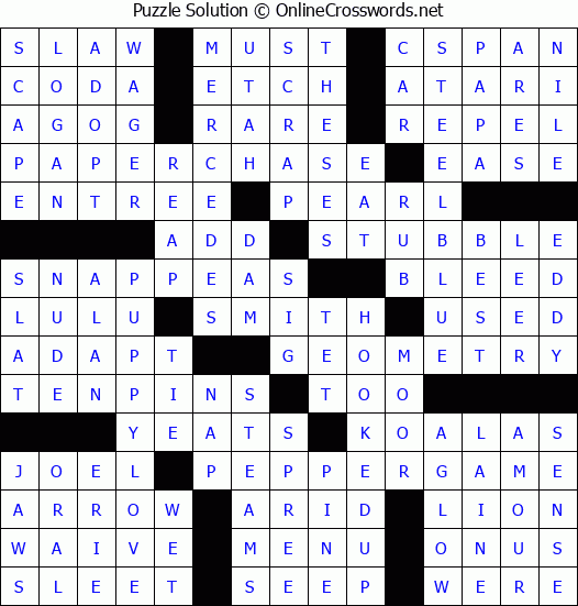 Solution for Crossword Puzzle #3471