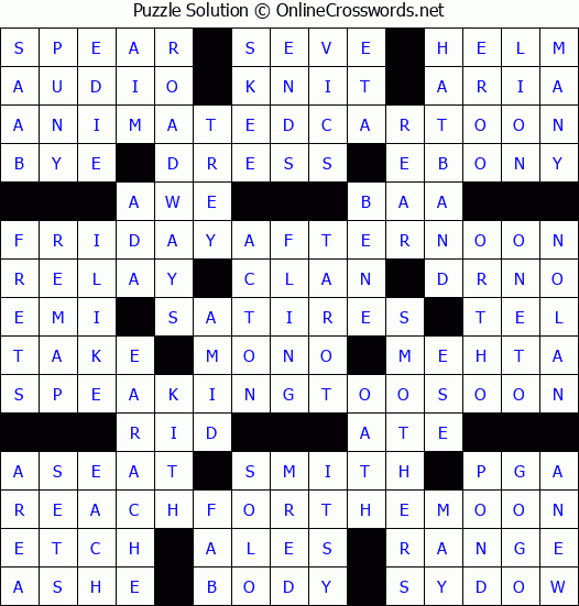 Solution for Crossword Puzzle #3487