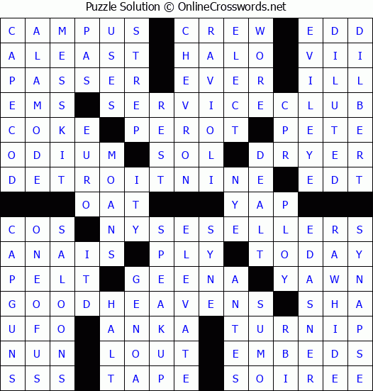 Solution for Crossword Puzzle #3492