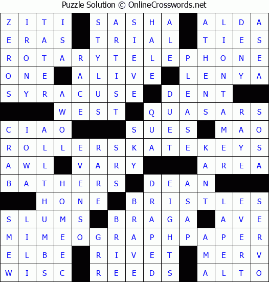 Solution for Crossword Puzzle #3499