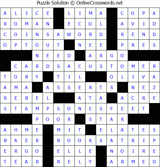 Solution for Crossword Puzzle #3561